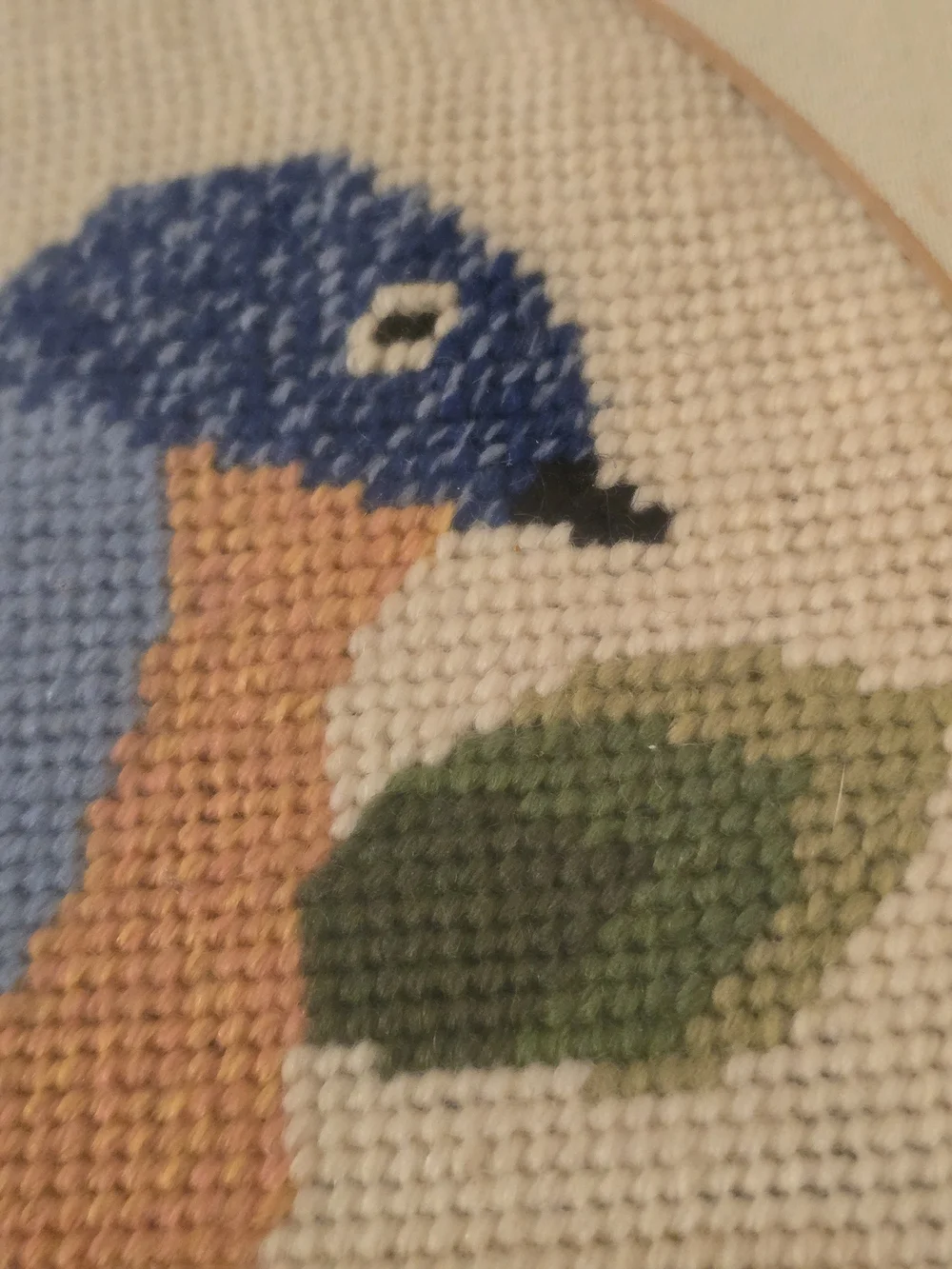 Vintage Framed Bluebird Cross Stitch Needlepoint Wall Art 13.5x16.5 Cottagecore